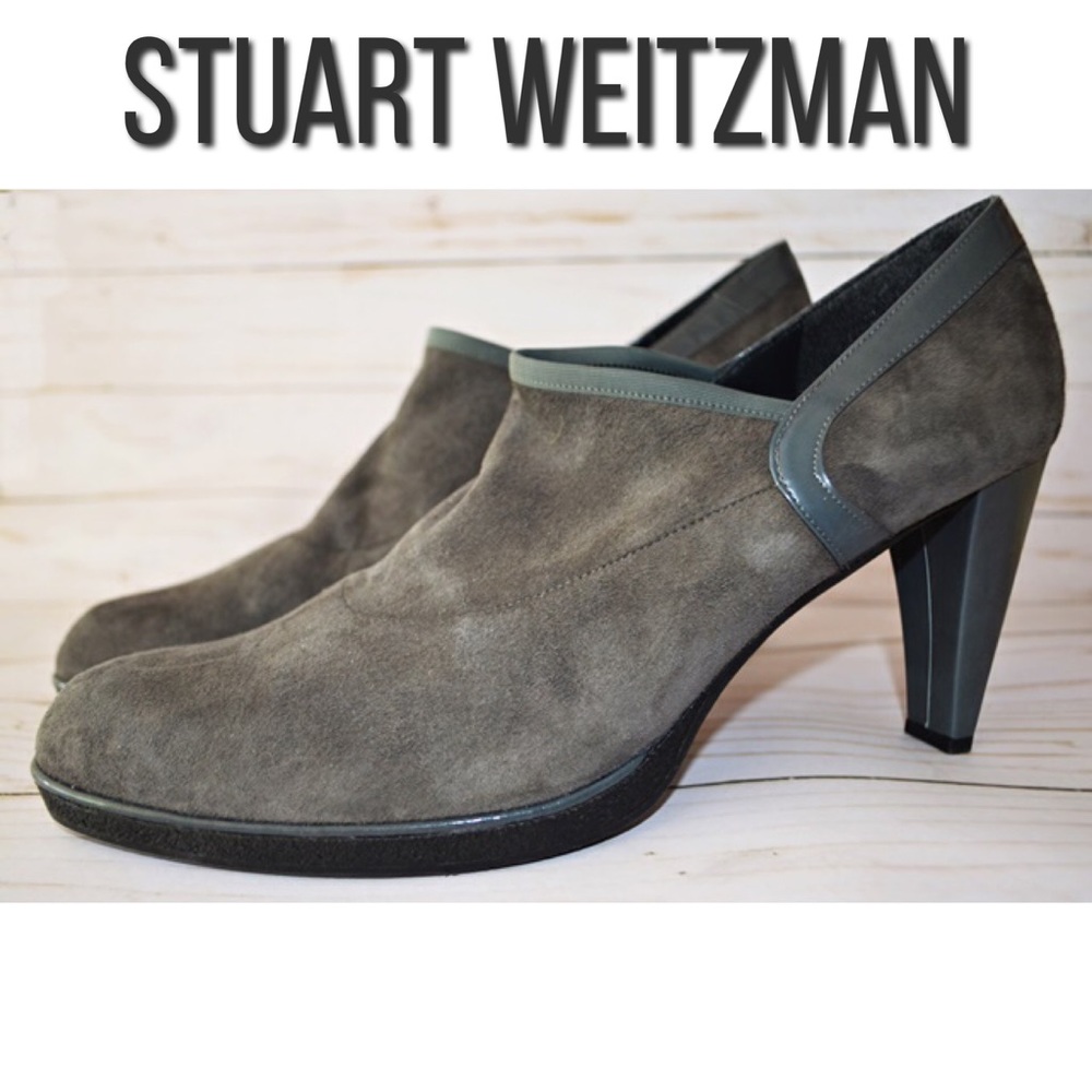Stuart Weitzman gray suede ankle boot heel NWOT